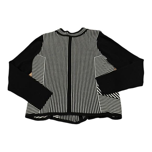 Chico's Natania Black/White Stripe asymmetrical Zip Up Cardigan Sweater size 12 - Picture 15 of 15